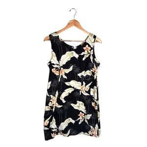 Vintage Pacific Legend Hawaiian Dress Size XL Black Beige Orange Gray Palm Trees